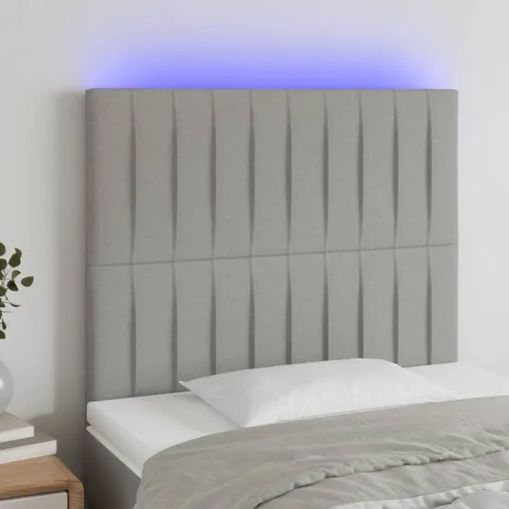 vidaXL Sengegavl med LED-lys 100x5x118/128 cm lysegrå