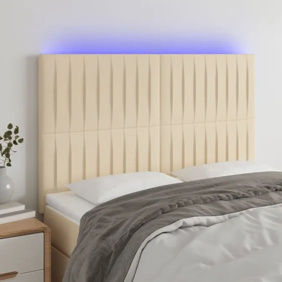 vidaXL Sengegavl med LED-lys 144x5x118/128 cm, cremefarvet