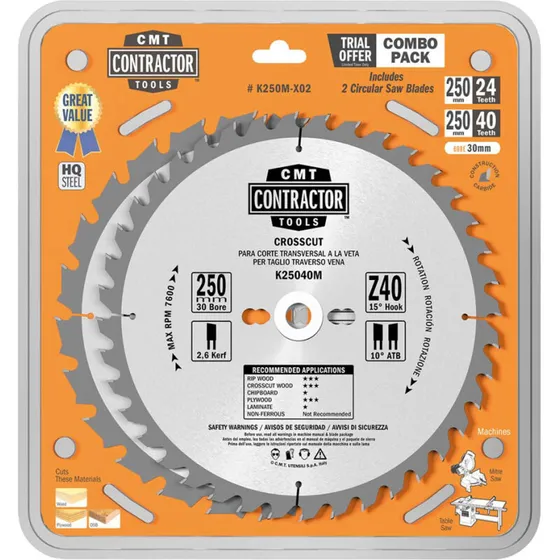 CMT Rundsavsklingesæt 250x30 mm Z24+40 W C