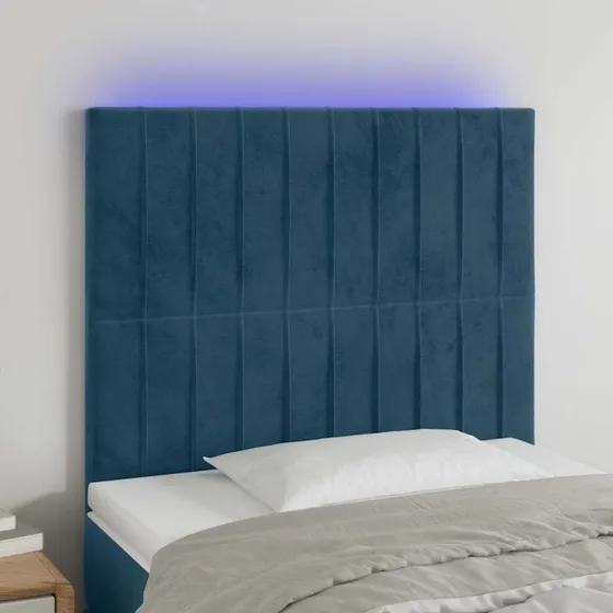vidaXL Sengegavl med LED-lys 100x5x118/128 cm mørkeblå fløjl