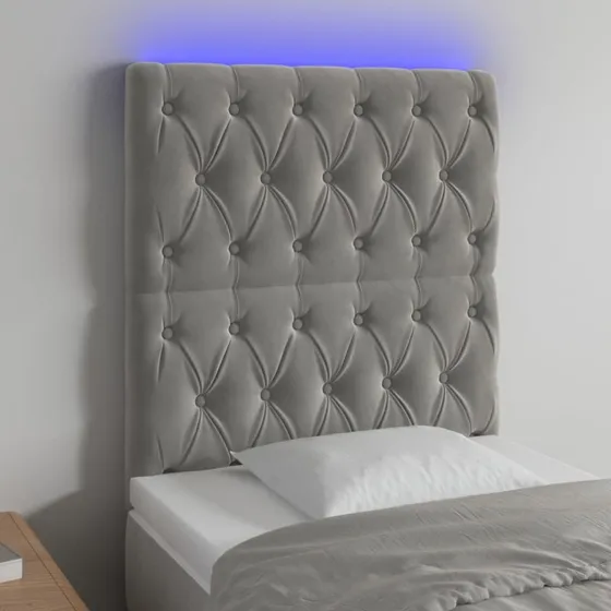 vidaXL Sengegavl med LED-lys 80x7x118/128 cm lysegrå fløjl