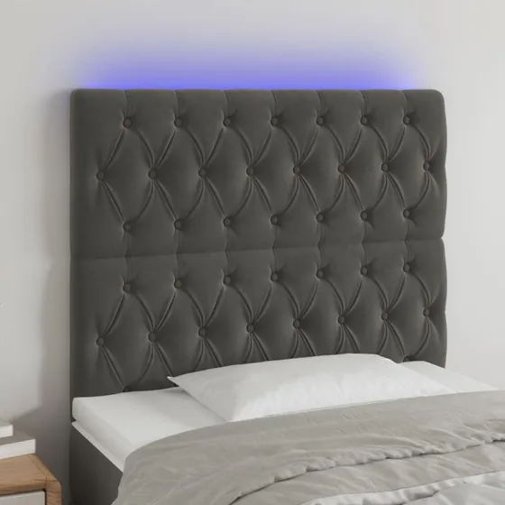 vidaXL Sengegavl med LED-lys 90x7x118/128 cm mørkegrå