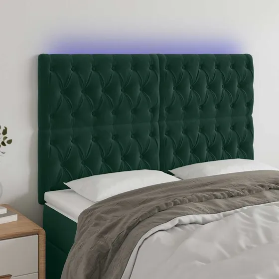 vidaXL Sengegavl med LED-lys 144x7x118/128 cm mørkegrøn