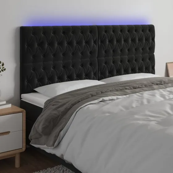 vidaXL Sengegavl med LED-lys 200x7x118/128 cm, sort