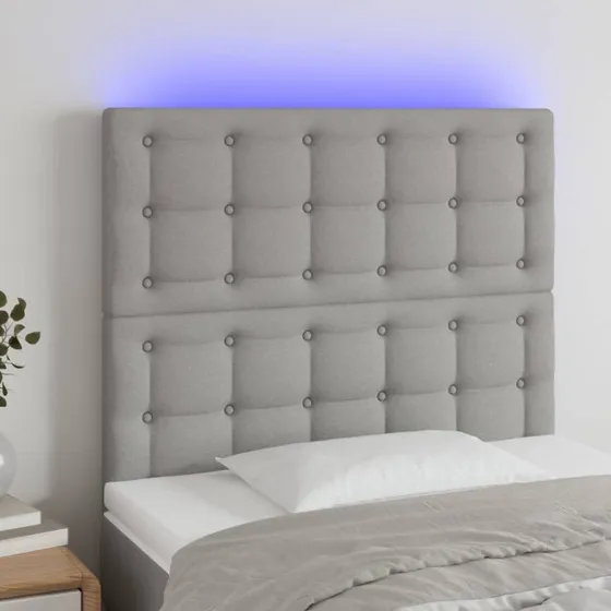 vidaXL Sengegavl med LED-lys 90x5x118/128 cm lysegrå