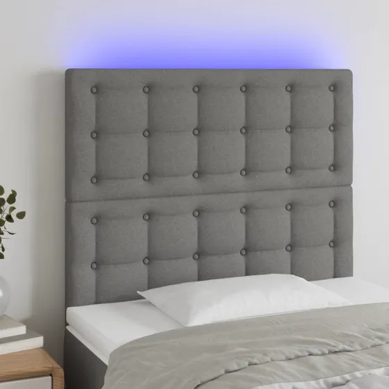 vidaXL Sengegavl med LED-lys 100x5x118/128 cm mørkegrå