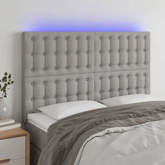 vidaXL Sengegavl med LED-lys 144x5x118/128 cm lysegrå