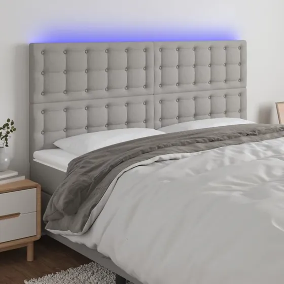 vidaXL Sengegavl med LED-lys 160x5x118/128 cm lysegrå