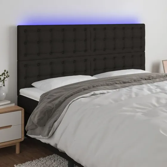 vidaXL Sengegavl med LED-lys 200x5x118/128 cm sort