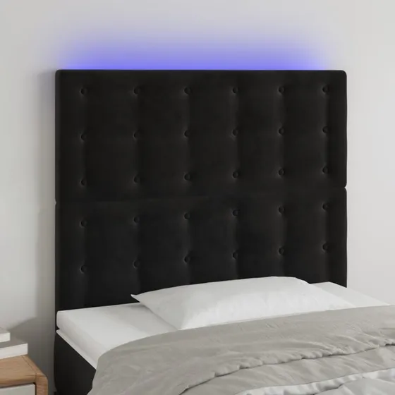 vidaXL Sengegavl med LED-lys 90x5x118/128 cm, sort