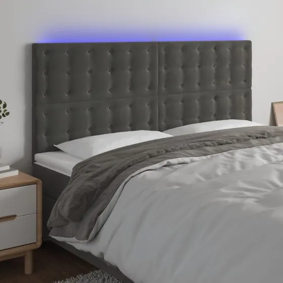 vidaXL Sengegavl med LED-lys 160x5x118/128 cm mørkegrå