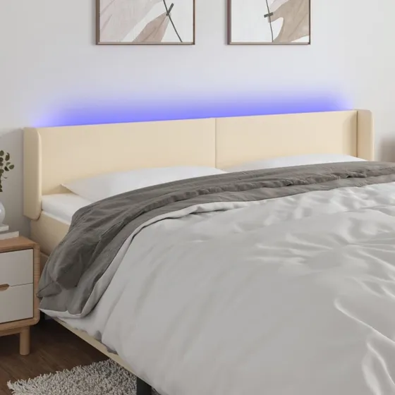vidaXL Sengegavl med LED-lys 163x16x78/88 cm, cremefarvet