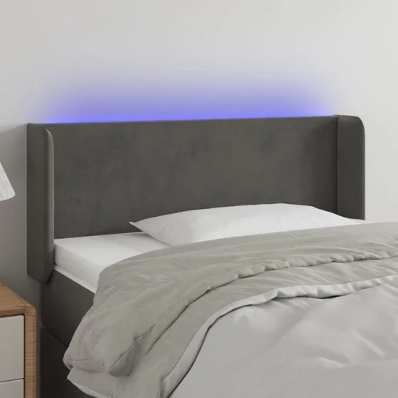 vidaXL Sengegavl med LED-lys, fløjl, mørkegrå, 83x16x78/88 cm