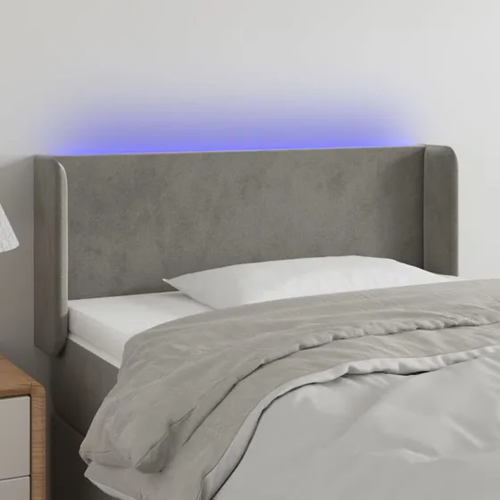 vidaXL Sengegavl med LED-lys 93x16x78/88 cm fløjl lysegrå