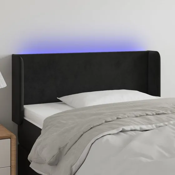 vidaXL Sengegavl med LED-lys 93x16x78/88 cm, fløjl sort