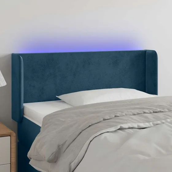 vidaXL Sengegavl med LED-lys 93x16x78/88 cm Mørkeblå Fløjl
