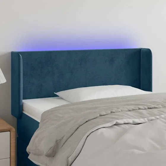 vidaXL Sengegavl med LED-lys 103x16x78/88 cm fløjl mørkeblå