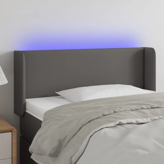 vidaXL Sengegavl med LED-lys 83x16x78/88 cm grå kunstlæder