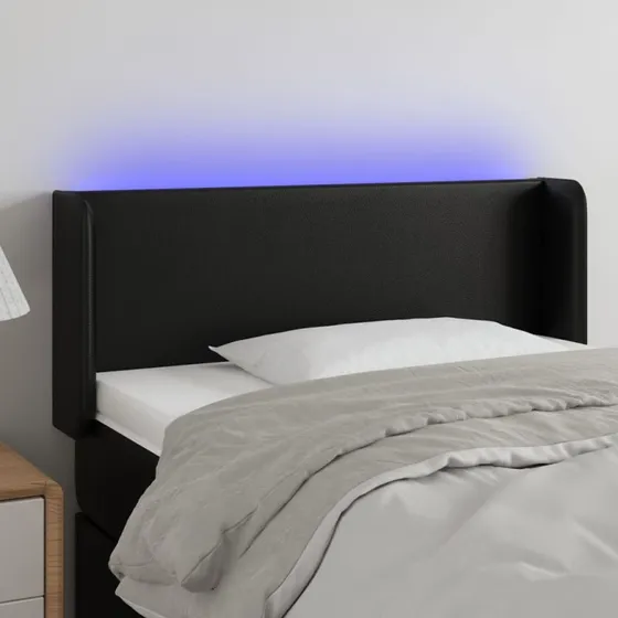 vidaXL Sengegavl med LED-lys 103x16x78/88 cm sort