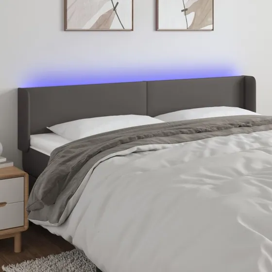 vidaXL Sengegavl med LED-lys 163x16x78/88 cm grå kunstlæder