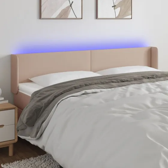 vidaXL Sengegavl med LED-lys 183x16x78/88 cm cappuccino