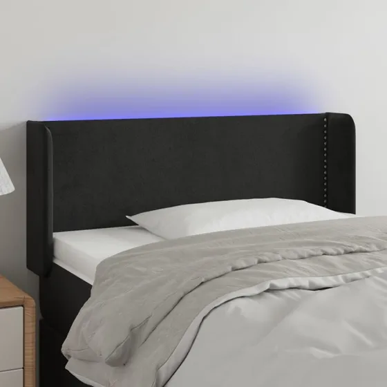 vidaXL Sengegavl med LED-lys 93x16x78/88 cm, fløjl, sort