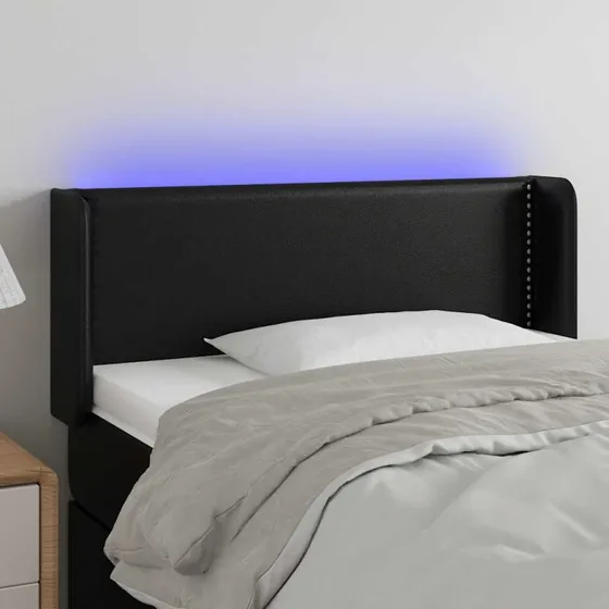 vidaXL Sengegavl med LED-lys 93x16x78/88 cm sort kunstlæder