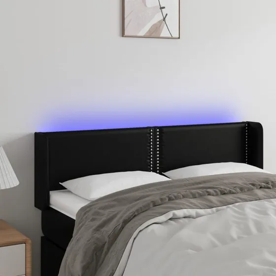 vidaXL Sengegavl med LED-lys 147x16x78/88 cm sort