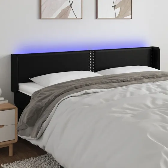 vidaXL Sengegavl med LED-lys 183x16x78/88 cm sort