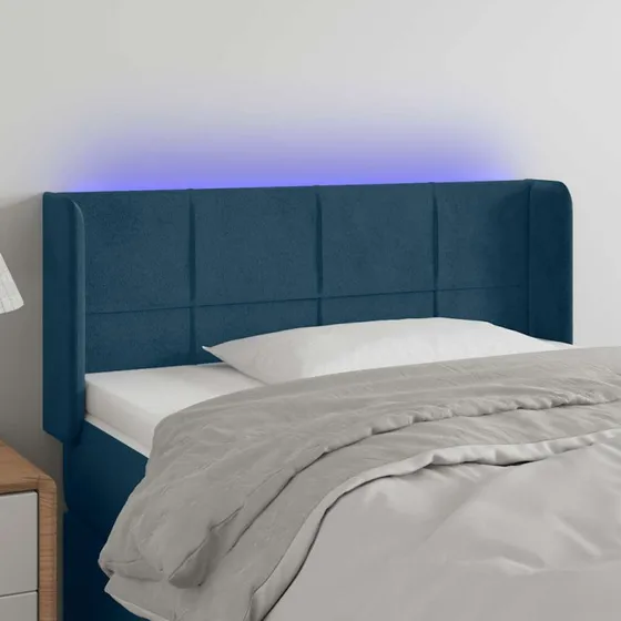 vidaXL Sengegavl med LED-lys 93x16x78/88 cm Mørkeblå Fløjl