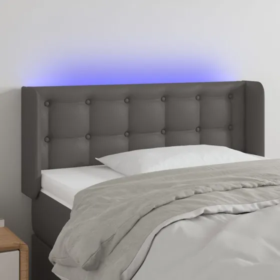 vidaXL Sengegavl med LED-lys 83x16x78/88 cm grå kunstlæder