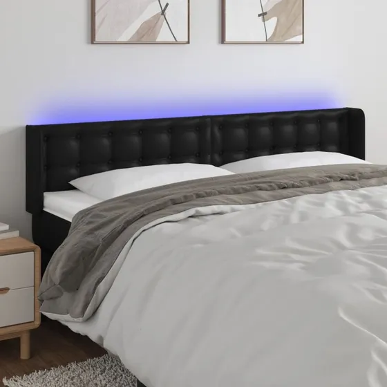 vidaXL Sengegavl med LED-lys 163x16x78/88 cm sort