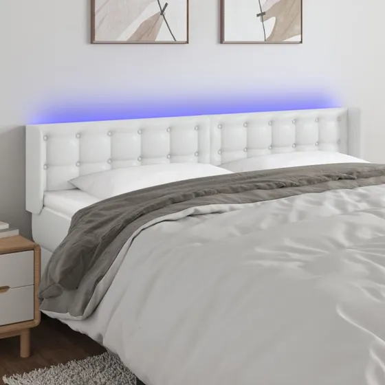 vidaXL Sengegavl med LED-lys 203x16x78/88 cm hvid kunstlæder