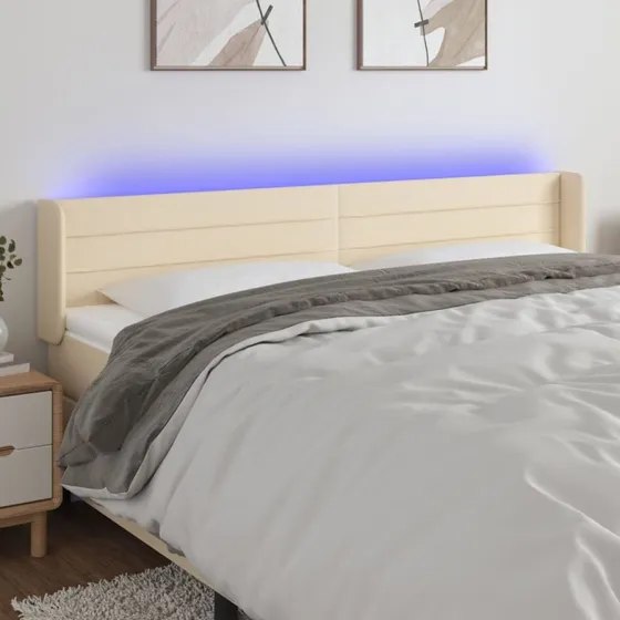 vidaXL Sengegavl med LED-lys 183x16x78/88 cm, cremefarvet