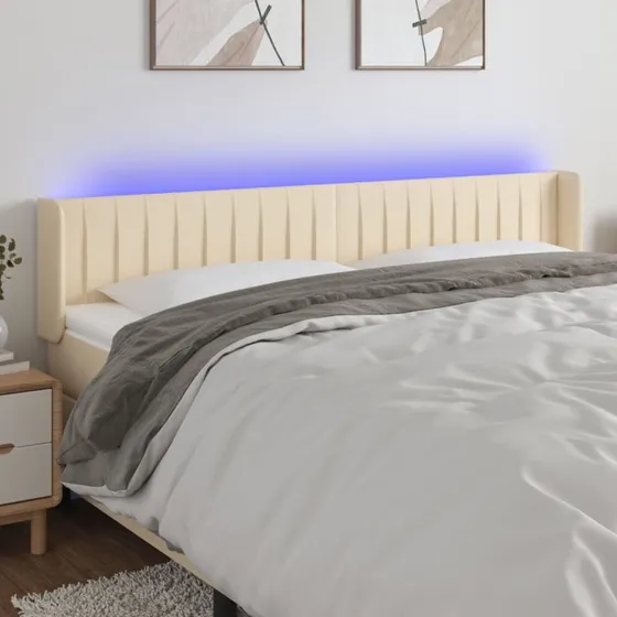vidaXL Sengegavl med LED-lys 163x16x78/88 cm, cremefarvet