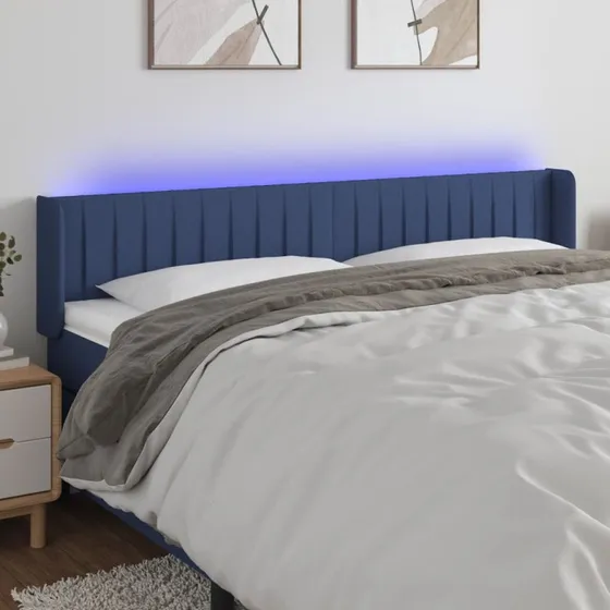 vidaXL Sengegavl med LED-lys 183x16x78/88 cm blå
