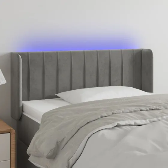 vidaXL Sengegavl med LED-lys 103x16x78/88 cm lysegrå fløjl