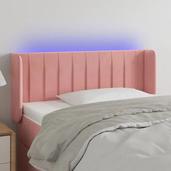 vidaXL Sengegavl med LED-lys 103x16x78/88 cm lyserød fløjl