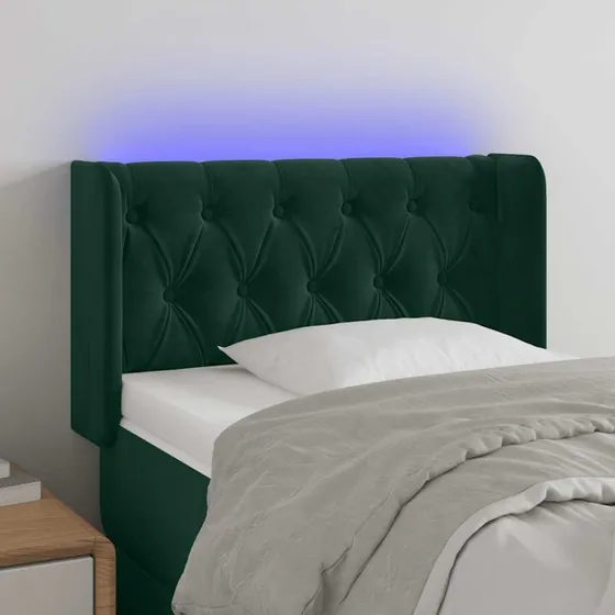 vidaXL Sengegavl med LED-lys 83x16x78/88 cm Mørkegrøn Fløjl