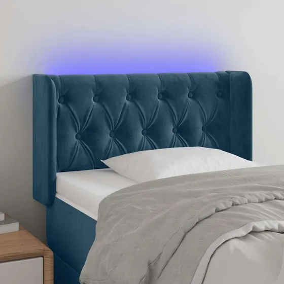 vidaXL Sengegavl med LED-lys 83x16x78/88 cm Mørkeblå