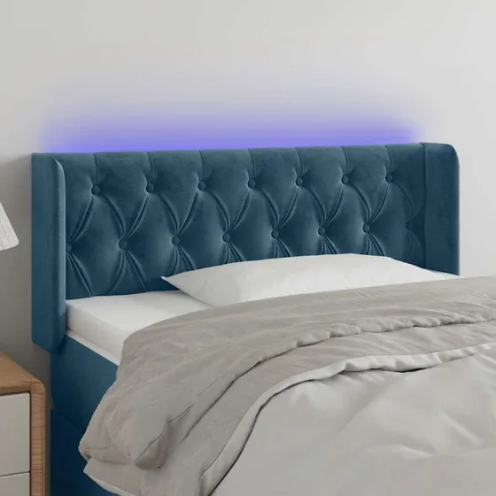 vidaXL Sengegavl med LED-lys 103x16x78/88 cm fløjl mørkeblå