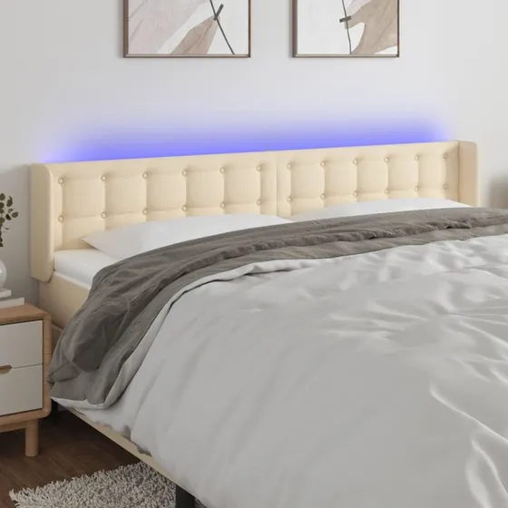 vidaXL Sengegavl med LED-lys 163x16x78/88 cm, cremefarvet