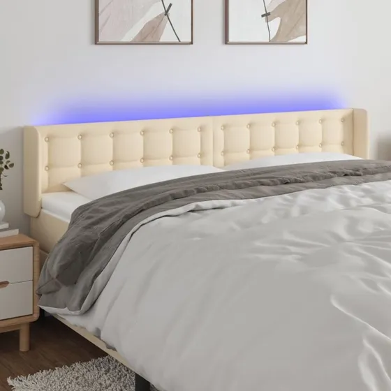 vidaXL Sengegavl med LED-lys 183x16x78/88 cm, cremefarvet