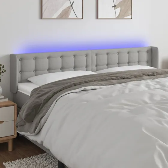 vidaXL Sengegavl med LED-lys 203x16x78/88 cm lysegrå