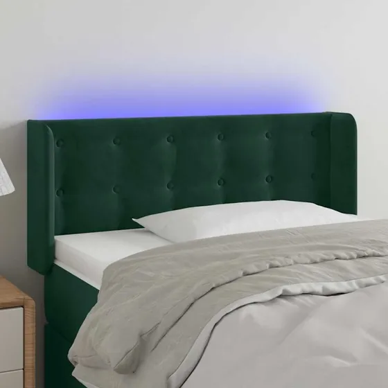 vidaXL Sengegavl med LED-lys 83x16x78/88 cm Mørkegrøn Fløjl