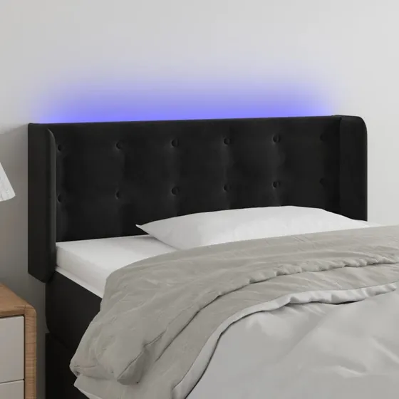 vidaXL Sengegavl med LED-lys 93x16x78/88 cm, fløjl sort