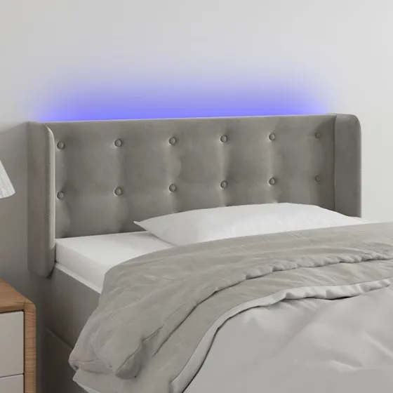 vidaXL Sengegavl med LED-lys 103x16x78/88 cm fløjl lysegrå