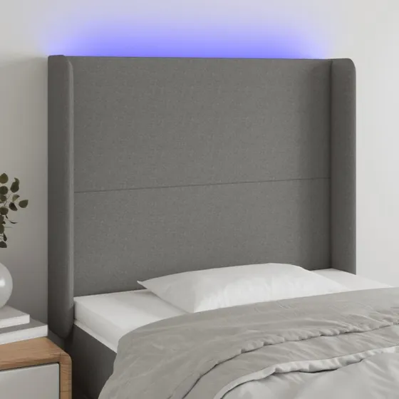vidaXL Sengegavl med LED-lys 103x16x118/128 cm mørkegrå