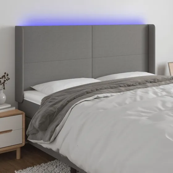 vidaXL Sengegavl med LED-lys 163x16x118/128 cm mørkegrå