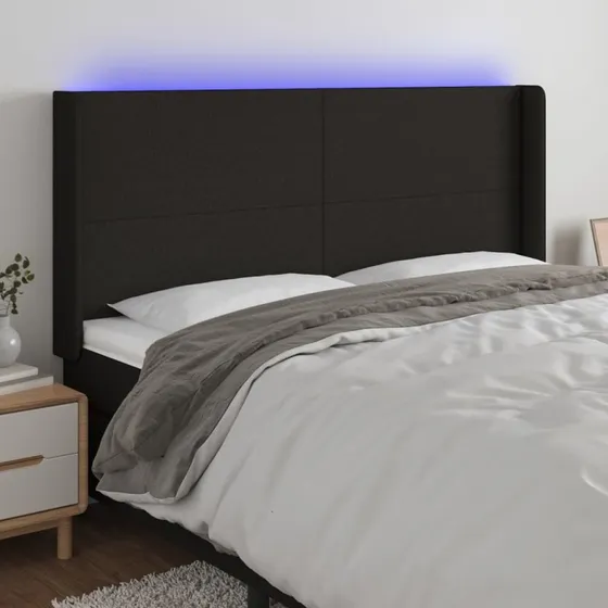 vidaXL Sengegavl med LED-lys 163x16x118/128 cm, sort